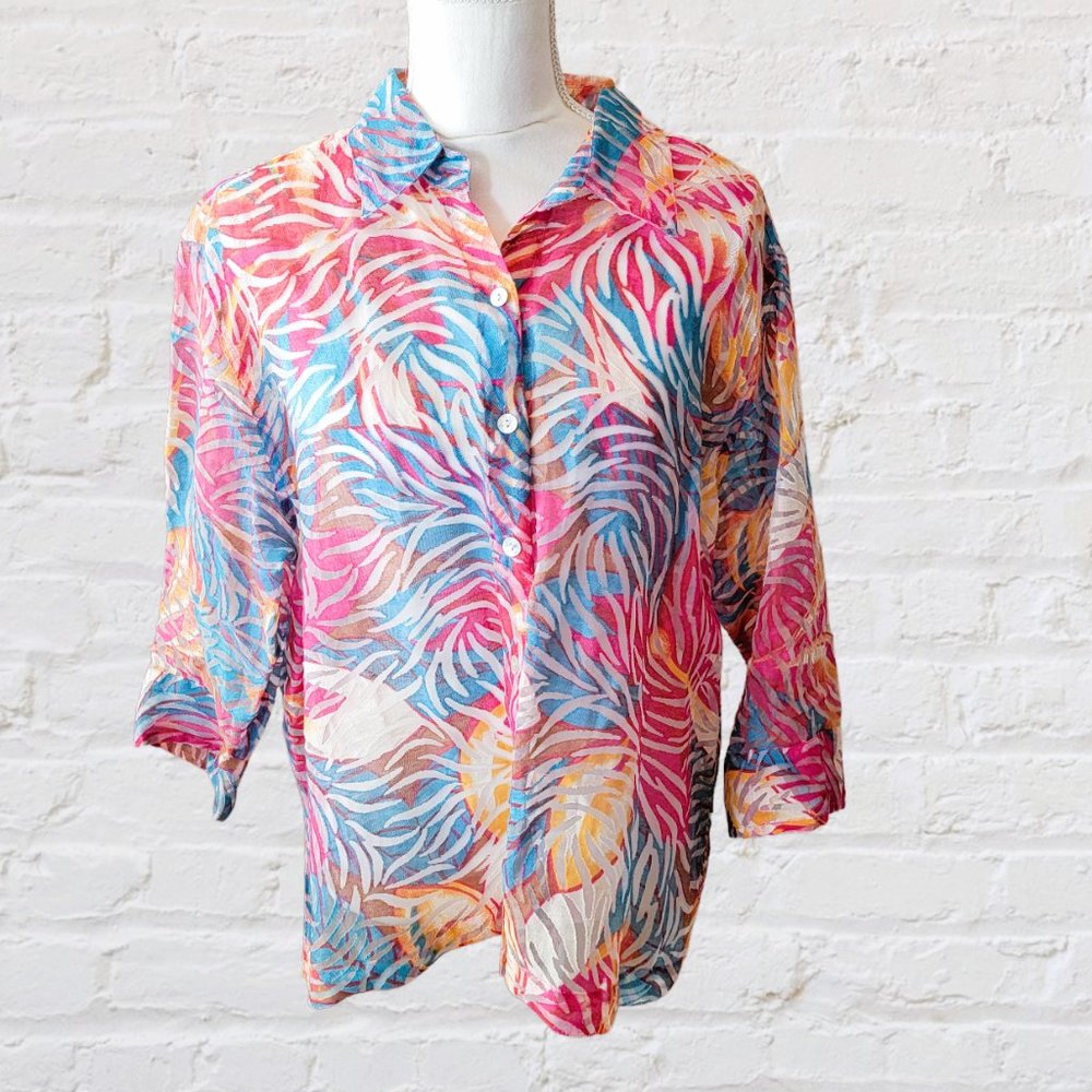 Mirasol Multicolor Leaf-Print Button-Up Blouse